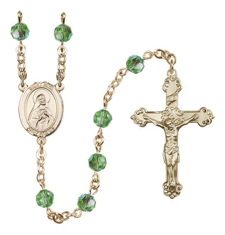 14 Karat Gold-Filled 6mm Austrian Crystal Saint Rita of Cascia Rosary in Peridot