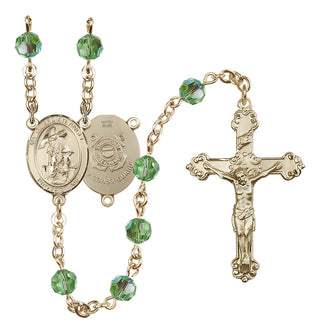 14 Karat Gold-Filled 6mm Austrian Crystal Guardian Angel/Coast Guard Rosary in Peridot