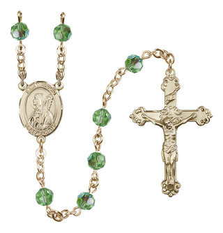 14 Karat Gold-Filled 6mm Austrian Crystal Saint Brigid of Ireland Rosary in Peridot