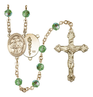 14 Karat Gold-Filled 6mm Austrian Crystal Saints Cosmas & Damian / Doctors Rosary in Peridot