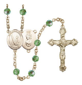 14 Karat Gold-Filled 6mm Austrian Crystal Saint Christopher/Gymnastics Rosary in Peridot