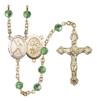 14 Karat Gold-Filled 6mm Austrian Crystal Saint Sebastian/Football Rosary in Peridot