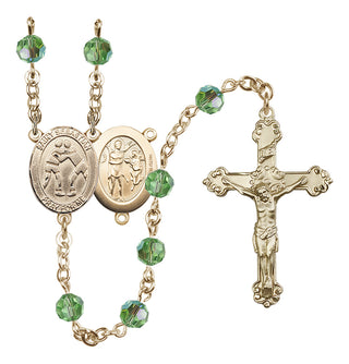 14 Karat Gold-Filled 6mm Austrian Crystal Saint Sebastian/Wrestling Rosary in Peridot