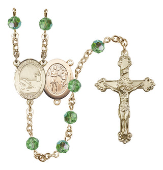 14 Karat Gold-Filled 6mm Austrian Crystal Saint Sebastian / Fishing Rosary in Peridot