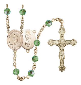 14 Karat Gold-Filled 6mm Austrian Crystal Saint Christopher / Skiing Rosary in Peridot