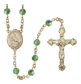 14 Karat Gold-Filled 6mm Austrian Crystal Madonna del Ghisallo Rosary in Peridot