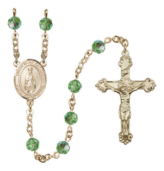 14 Karat Gold-Filled 6mm Austrian Crystal Virgen del Fatima Rosary in Peridot