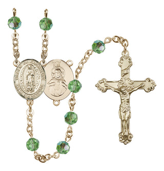 14 Karat Gold-Filled 6mm Austrian Crystal Virgen de Guadalupe Rosary in Peridot