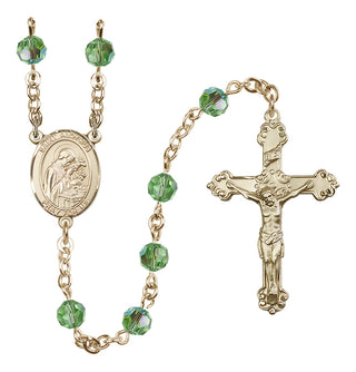 14 Karat Gold-Filled 6mm Austrian Crystal Saint Aloysius Gonzaga Rosary in Peridot