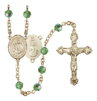 14 Karat Gold-Filled 6mm Austrian Crystal Our Lady of Mount Carmel Rosary in Peridot