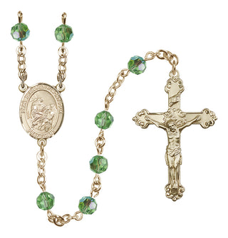 14 Karat Gold-Filled 6mm Austrian Crystal Saint Bernard of Montjoux Rosary in Peridot