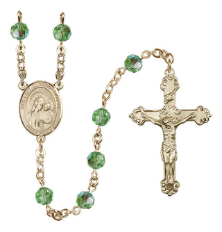 14 Karat Gold-Filled 6mm Austrian Crystal Our Lady of Good Counsel Rosary in Peridot