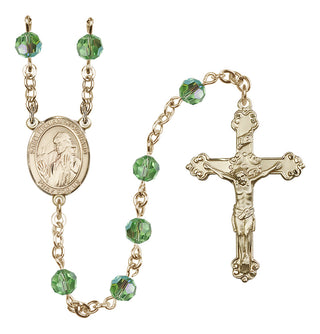 14 Karat Gold-Filled 6mm Austrian Crystal Saint Finnian of Clonard Rosary in Peridot