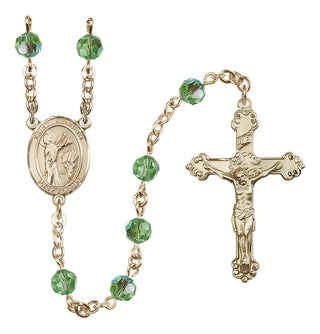 14 Karat Gold-Filled 6mm Austrian Crystal Saint Kenneth Rosary in Peridot