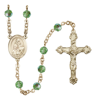 14 Karat Gold-Filled 6mm Austrian Crystal Saint Giles Rosary in Peridot