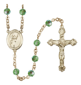 14 Karat Gold-Filled 6mm Austrian Crystal Saint Aidan of Lindesfarne Rosary in Peridot