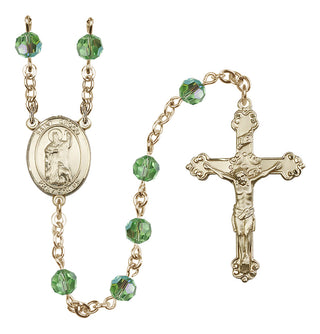 14 Karat Gold-Filled 6mm Austrian Crystal Saint Drogo Rosary in Peridot