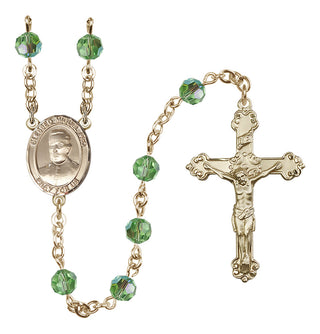 14 Karat Gold-Filled 6mm Austrian Crystal Blessed Miguel Pro Rosary in Peridot