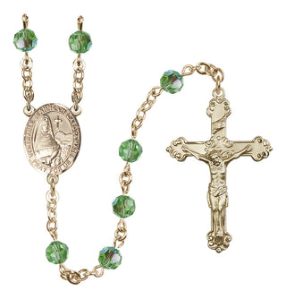 14 Karat Gold-Filled 6mm Austrian Crystal Saint Jeanne Chezard de Matel Rosary in Peridot