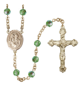 14 Karat Gold-Filled 6mm Austrian Crystal Saints Peter & Paul Rosary in Peridot