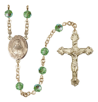 14 Karat Gold-Filled 6mm Austrian Crystal Saint Mary Mackillop Rosary in Peridot