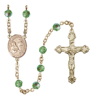 14 Karat Gold-Filled 6mm Austrian Crystal Saint Mary Magdalene of Canossa Rosary in Peridot