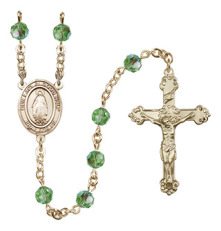 14 Karat Gold-Filled 6mm Austrian Crystal Our Lady of Good Help Rosary in Peridot