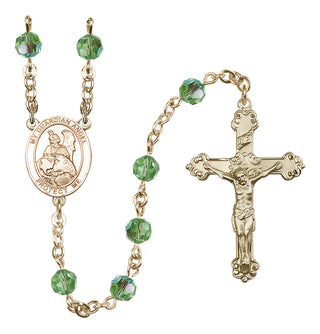 14 Karat Gold-Filled 6mm Austrian Crystal Guardian Angel Protector Rosary in Peridot