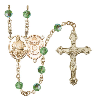 14 Karat Gold-Filled 6mm Austrian Crystal Pope Francis Rosary in Peridot