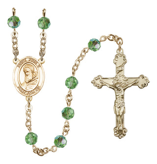14 Karat Gold-Filled 6mm Austrian Crystal Pope Pius V Rosary in Peridot