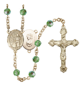 14 Karat Gold-Filled 6mm Austrian Crystal Saint Christopher / Karate Rosary in Peridot