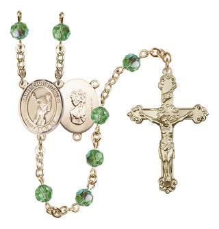 14 Karat Gold-Filled 6mm Austrian Crystal Saint Christopher/Lacrosse Rosary in Peridot