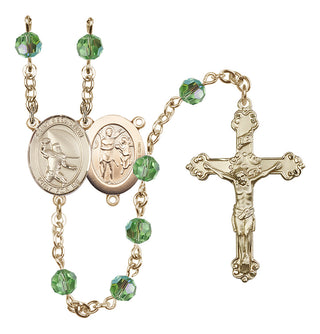 14 Karat Gold-Filled 6mm Austrian Crystal Saint Sebastian / Football Rosary in Peridot