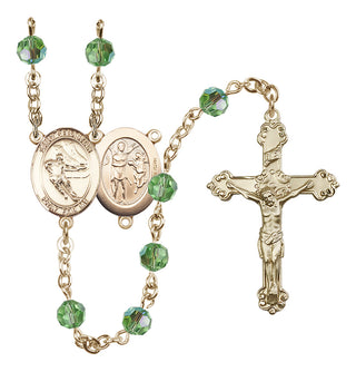 14 Karat Gold-Filled 6mm Austrian Crystal Saint Sebastian / Hockey Rosary in Peridot