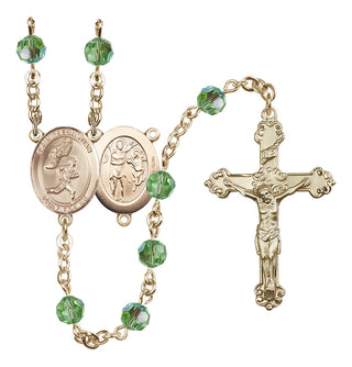 14 Karat Gold-Filled 6mm Austrian Crystal Saint Sebastian /Track&Field-Men Rosary in Peridot