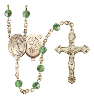 14 Karat Gold-Filled 6mm Austrian Crystal Saint Sebastian /Track&Field-Women Rosary in Peridot