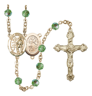 14 Karat Gold-Filled 6mm Austrian Crystal Saint Sebastian/Karate Rosary in Peridot