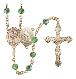 14 Karat Gold-Filled 6mm Austrian Crystal Guardian Angel/Baseball Rosary in Peridot