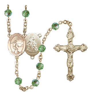 14 Karat Gold-Filled 6mm Austrian Crystal Guardian Angel/Soccer Rosary in Peridot