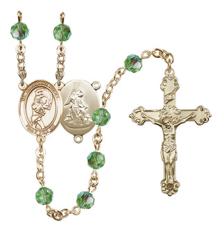 14 Karat Gold-Filled 6mm Austrian Crystal Guardian Angel/Softball Rosary in Peridot