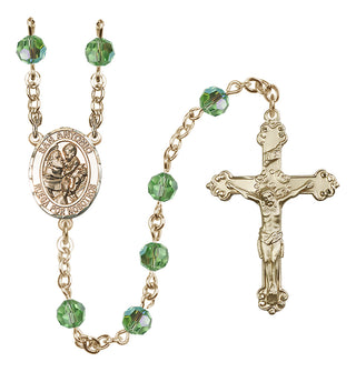 14 Karat Gold 6mm Austrian Crystal San Antonio Rosary in Peridot