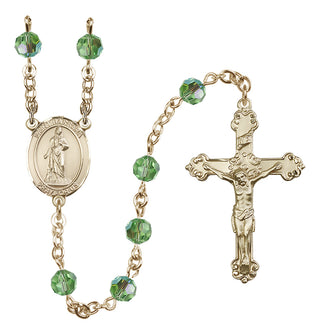 14 Karat Gold 6mm Austrian Crystal Saint Barbara Rosary in Peridot