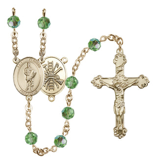14 Karat Gold 6mm Austrian Crystal Saint Florian/Firefighter Rosary in Peridot
