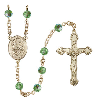 14 Karat Gold 6mm Austrian Crystal Saint George Rosary in Peridot