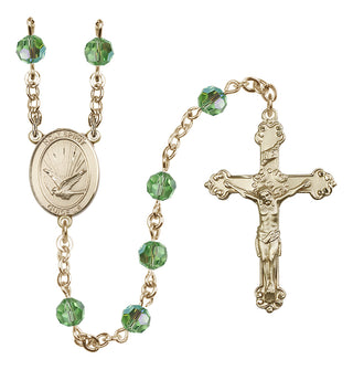 14 Karat Gold 6mm Austrian Crystal Holy Spirit Rosary in Peridot