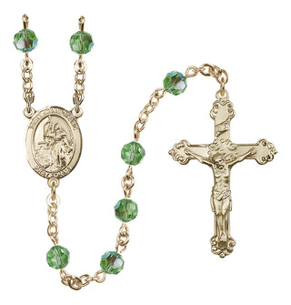 14 Karat Gold 6mm Austrian Crystal Saint Joan of Arc Rosary in Peridot