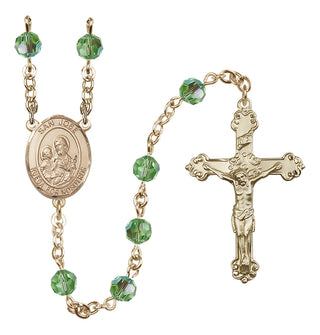 14 Karat Gold 6mm Austrian Crystal San Jose Rosary in Peridot