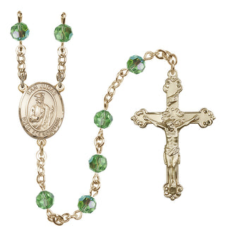 14 Karat Gold 6mm Austrian Crystal San Judas Rosary in Peridot