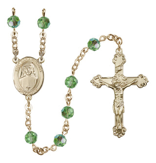 14 Karat Gold 6mm Austrian Crystal Saint Maria Faustina Rosary in Peridot