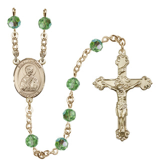14 Karat Gold 6mm Austrian Crystal Saint Timothy Rosary in Peridot